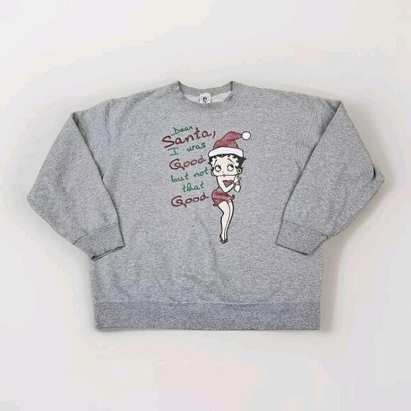 Vintage Betty Boop Naughty Christmas Sweatshirt Grey Large Boxy Fit Cartoon - Picture 1 of 9
